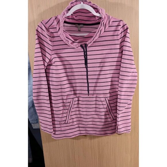 Talbots XS Women's Mock Neck Sweatshirt, Pink with Blue Stripe And Drawstring - Picture 2 of 7